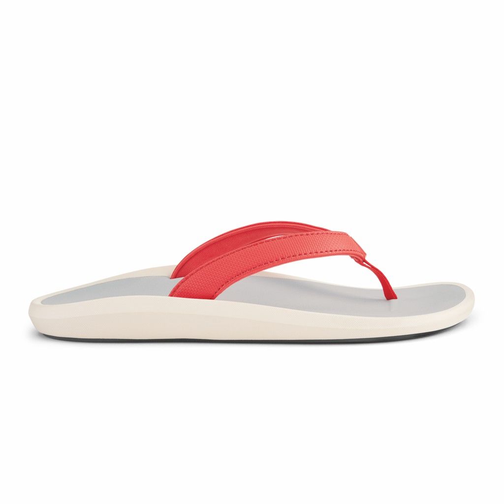 Olukai Women's Pi Oe Flip Flop - Hot Coral / Mist Grey US249-581